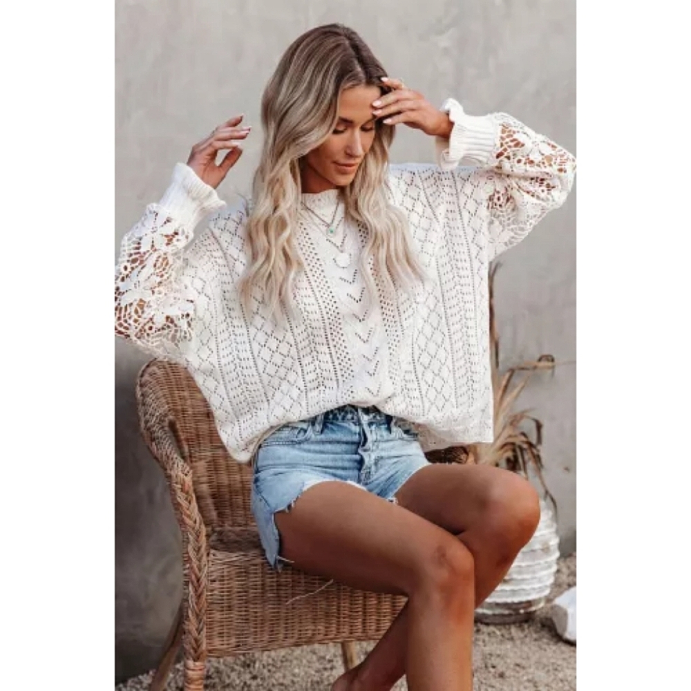 LAST ONE! Plus Size ANGEL Lace Crochet Knit Sweater - Picture 3 of 8